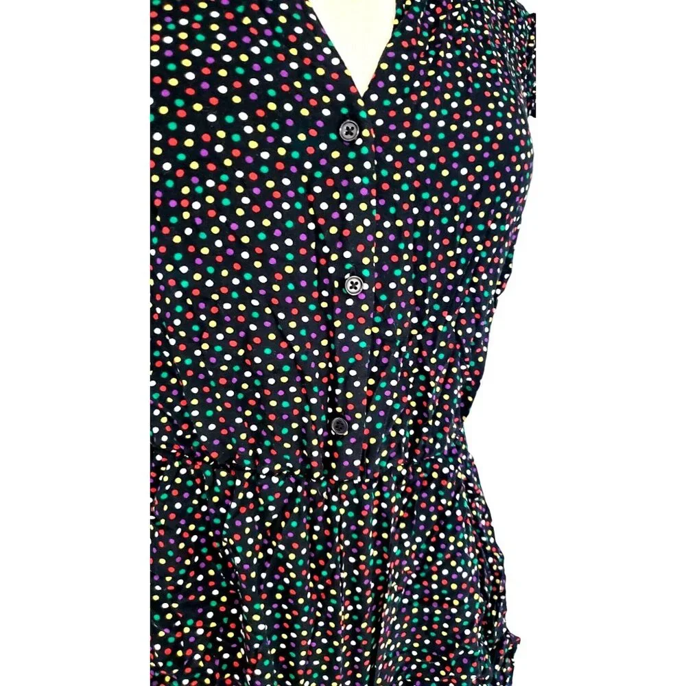 Xhilaration M Romper Shorts Colorful Polka-dot Button-Front Ruffle Short Sleeves
